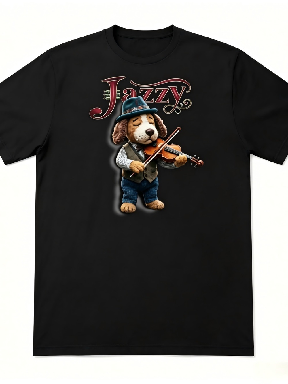 Jazzy the Dog Violinist Vintage Womens Mens T-shirt Unisex
